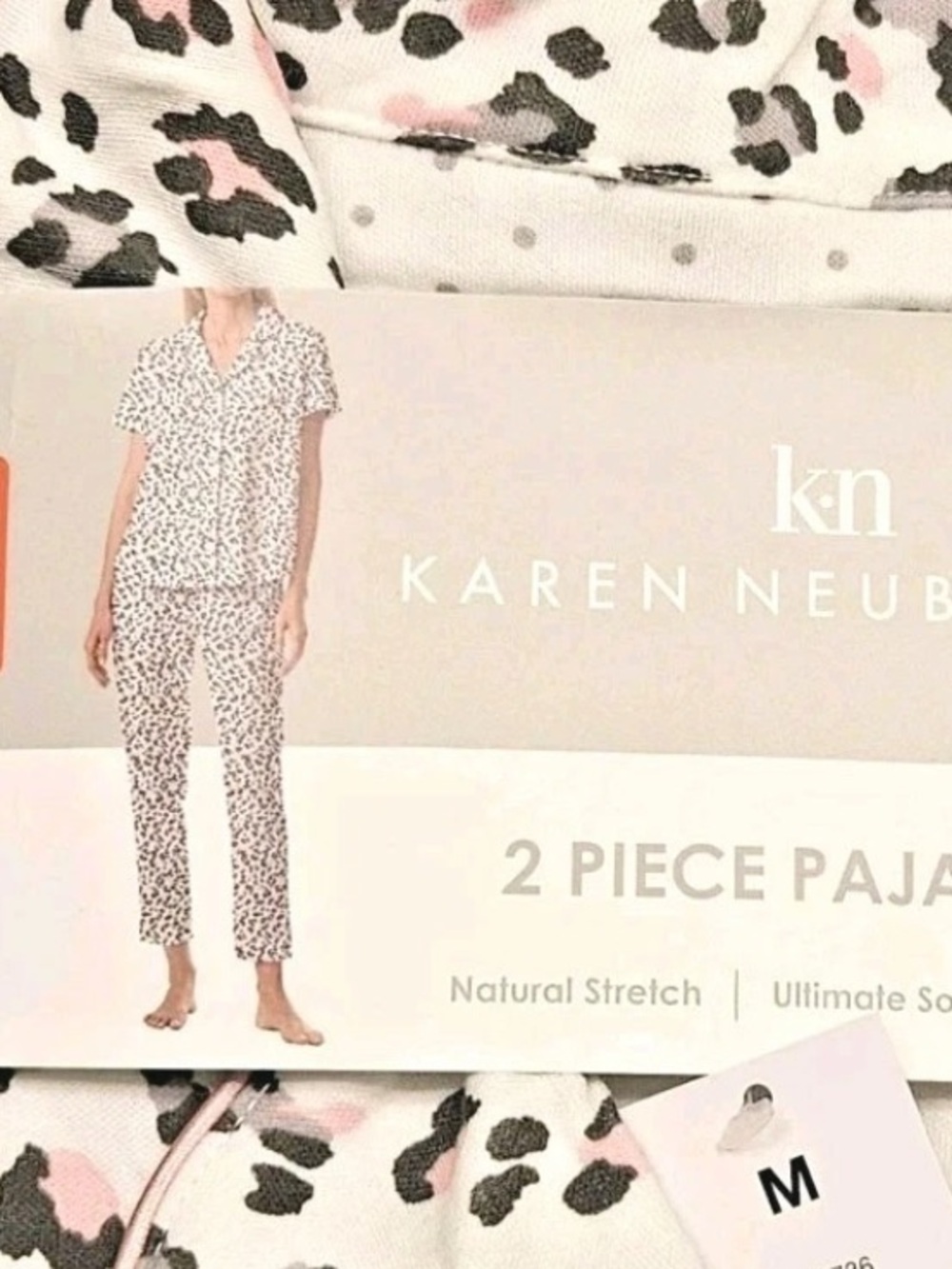 Karen Neuburger KN Leopard Print Pajama Set Pink Gray Button Front Size Large